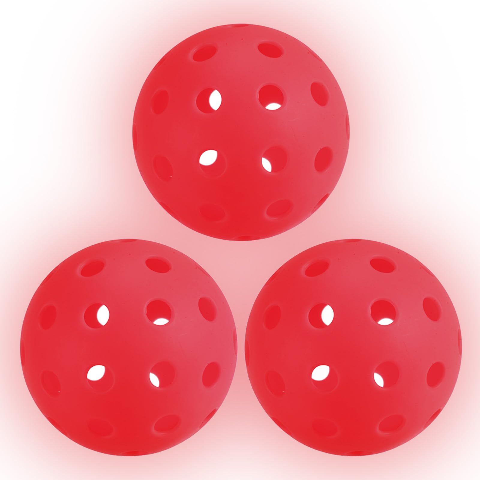 PATIKIL Luminous Pickleball Balls, 40 Holes Glow in the Dark Pickleball 3 Pack Outdoor Pickleball Balls with Mesh Bag for Indoor and Outdoor Sport, Red