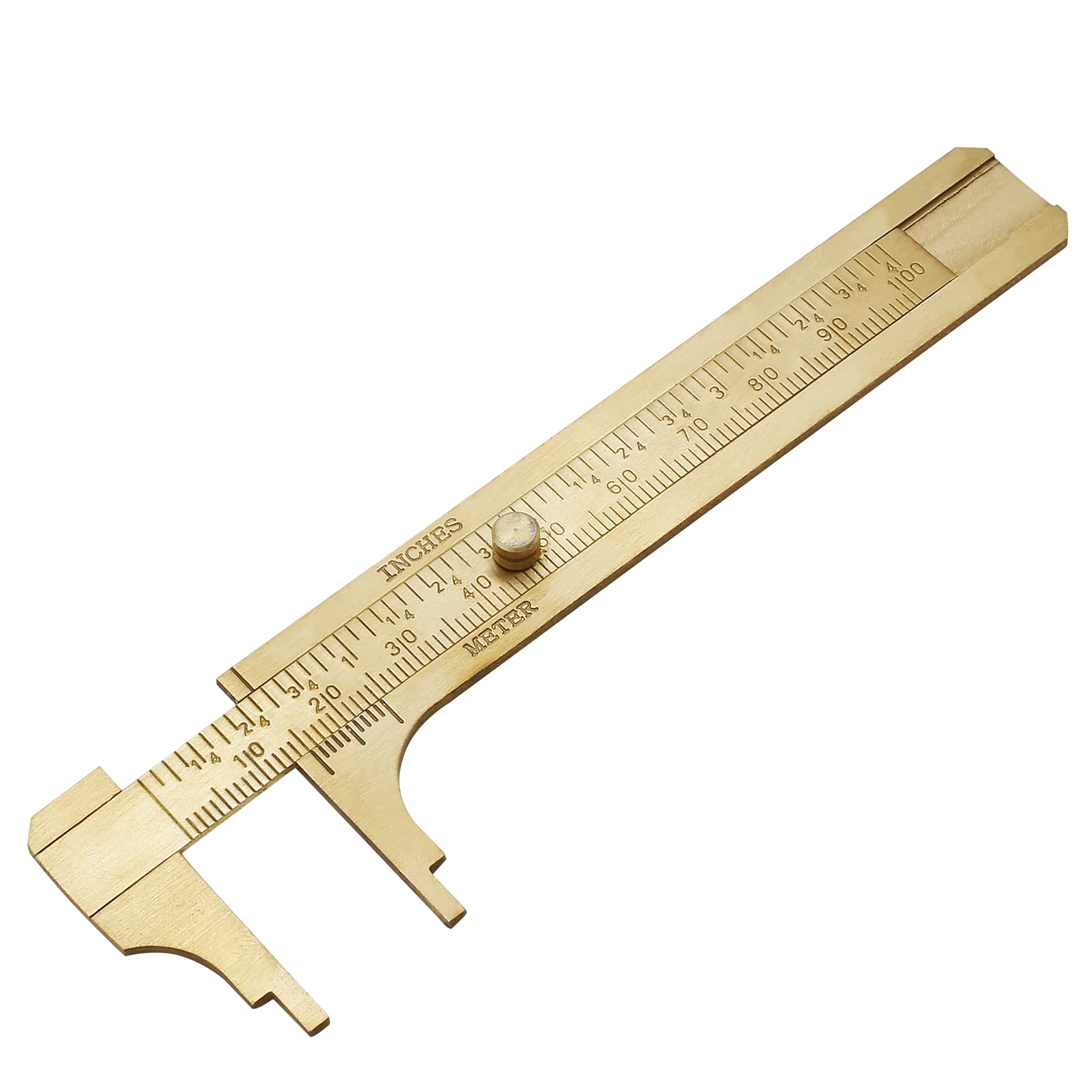 Photo 1 of Kyuionty Brass Pocket Vernier Caliper Ruler, Sliding Gauge Mini Vernier Caliper Double Scales MM/Inch Measuring Tool (100mm)