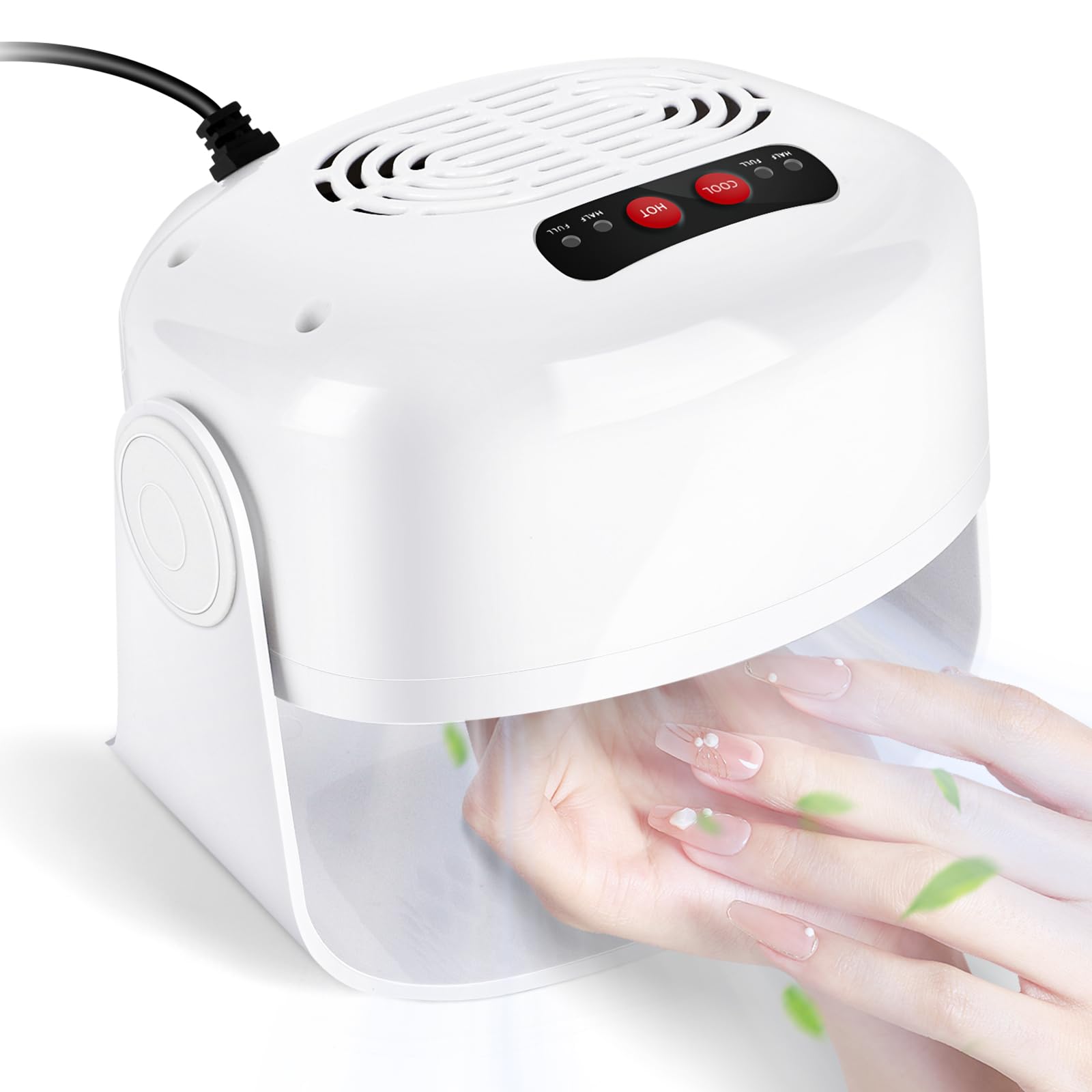 Roadtime Air Nail Polish Dryer,600W Air Nail Fan Blow Dryer for Both Hands and Feet,4 Gear Hot and Cool Wind Blower Dryer for Nail Polish, 90 ° Rotation Fast Nail Curing for Home and Salon