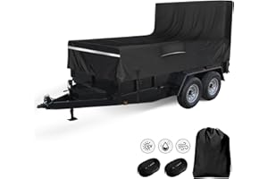 Kistrba 7x14 600D Dump & Utility Trailer Cover, All-Weather Protection Waterproof Windproof Car Cover Compatible with Big Tex PJ Load Sure-Trac and Diamond C Trailers