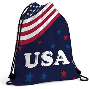 GXJGWSQ Drawstring Backpack, Wavy American Flag Sports Gym Bag, USA Letter Print Sackpack for Beach Pool Travel Parade BBQ, N