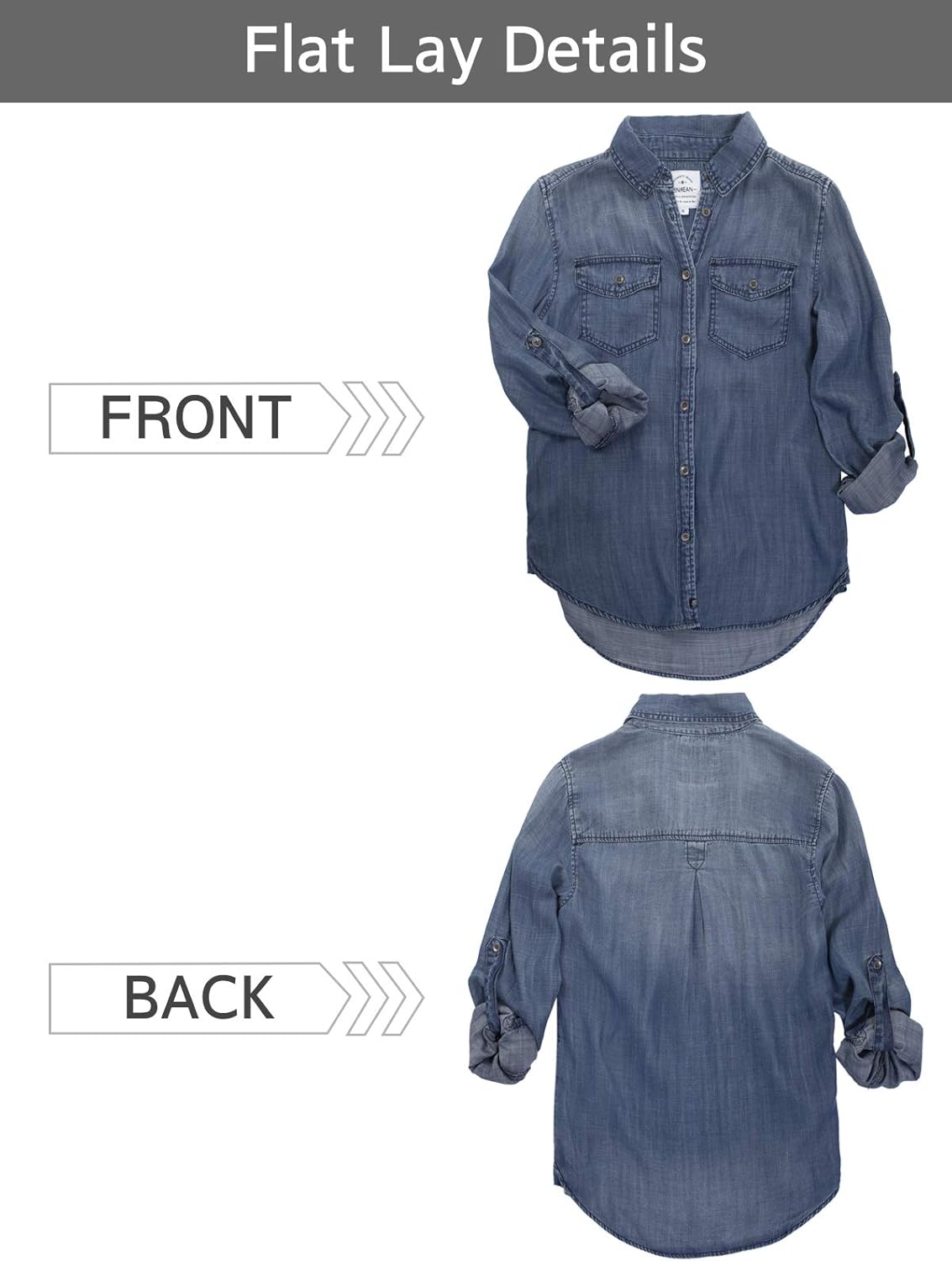 Design by Olivia Women's Classic Long/Roll Up Sleeve Button Down Denim Chambray Shirt: Clothing