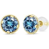 Gem Stone King 14K Yellow Gold Persian Blue Moissanite Stud Earrings For Women Men (2.00 Cttw, Gemstone Birthstone, Round 6.5MM)