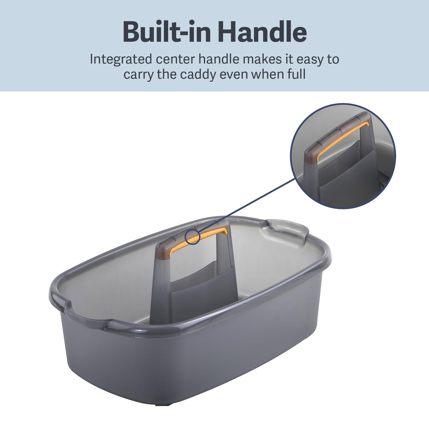 Casabella Plastic Multipurpose Cleaning Storage Caddy with Handle, 1.85 Gallon, Gray and Orange
