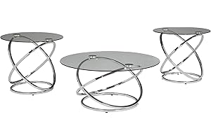 Signature Design by Ashley Hollynyx Contemporary Round 3-Piece Occasional Table Set, Includes Coffee Table and 2 End Tables, Chrome