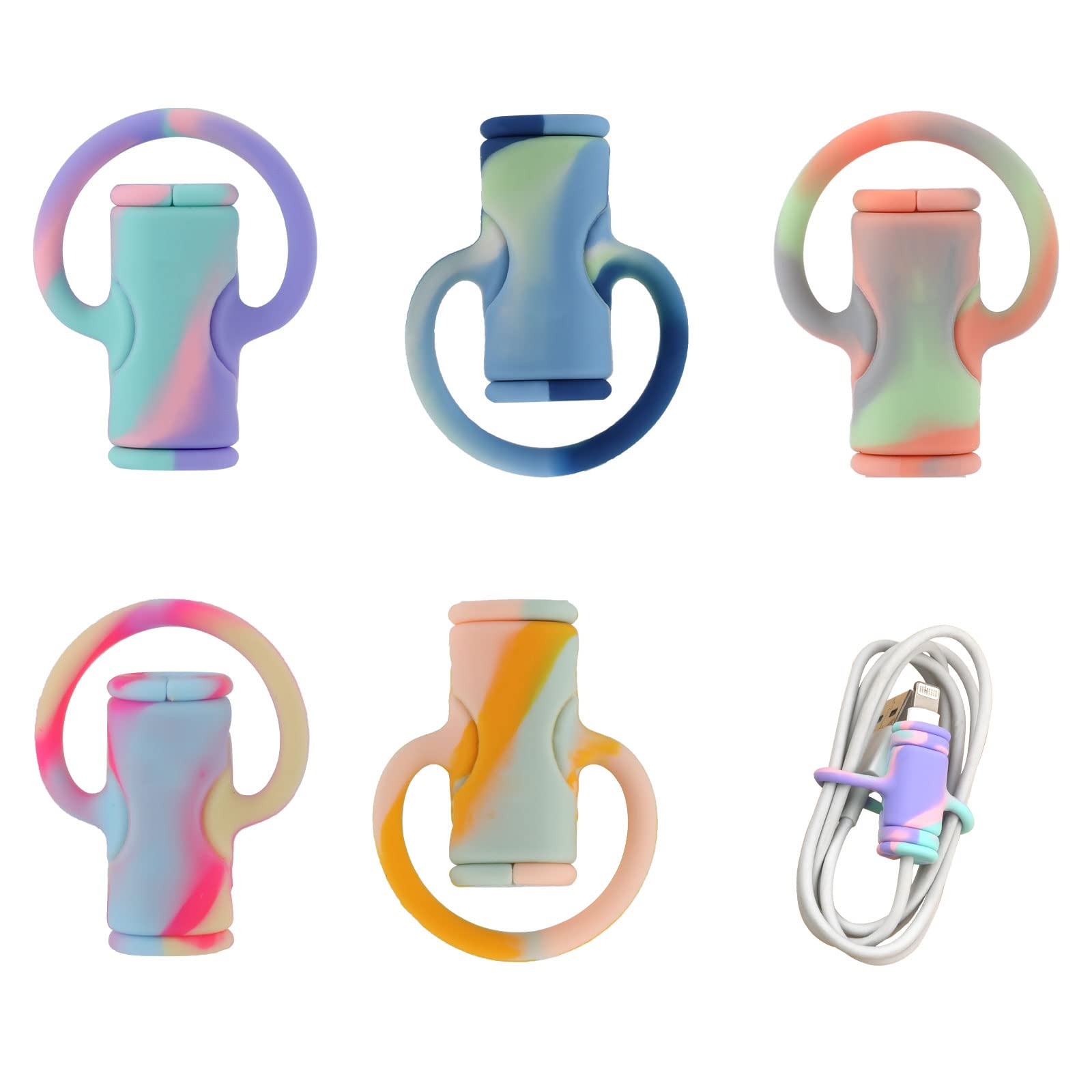 SAVITA 5pcs Data Cable Protector, Silicone Cord Saver Cute Silicone Data Cable Winder 2 In 1 Data Cable Protector Anti-Break Data Cable Protective Cover (Colorful)