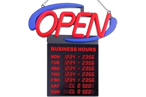 ASSUR Premier Bright Open Sign with Remote Flashing Open Signs with Business Hours for Business Retail Restaurant Signs Red/B