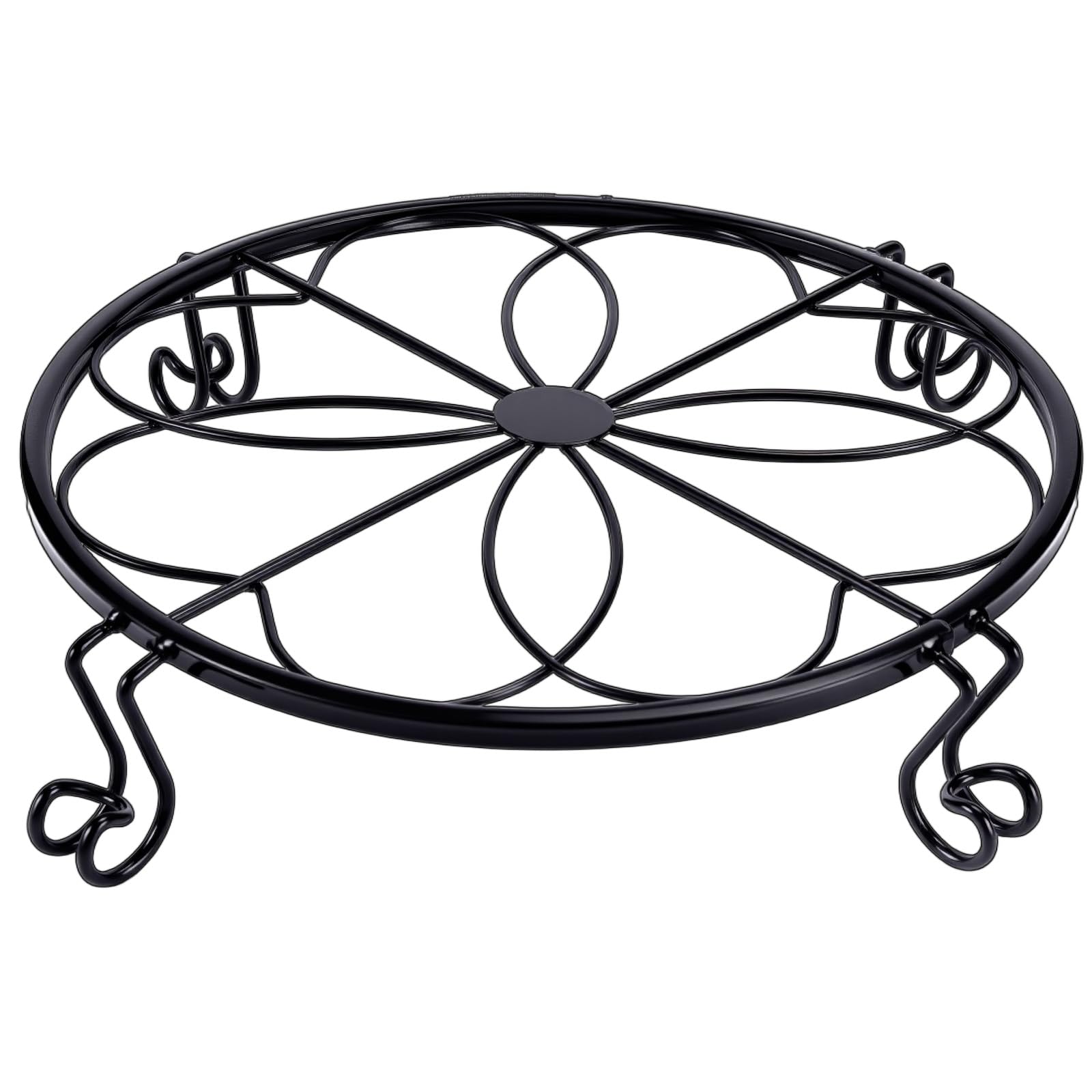 Photo 1 of 1/2/4 Pack 10/12 Inch Heavy Duty Iron Plant Stands - Rustproof Metal Flower Pot Holder for Indoor Outdoor Use, Round Wrought Iron Planter Stand for Corner Gardening, Patio, Balcony Decor- Black (9 Inch – 1 Pack)
