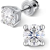 Hitlinker Silver Moissanite Stud Earrings for Men/Women 0.6-4CT Hypoallergenic Earrings 925 Sterling Silver Lab Created Diamond Round Stud Earrings