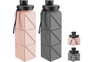 Infitran Collapsible Water Bottles, BPA-Free Leak-Proof Silicone Foldable Water Bottle Cup, Durable Lightweight Bottle for Gym Travel Camping Hiking Running Sport,2Pack(Gray+Pink)