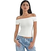 SUUKSESS Women Double Lined Off The Shoulder Tops Fitted Going Out Basic Shirts