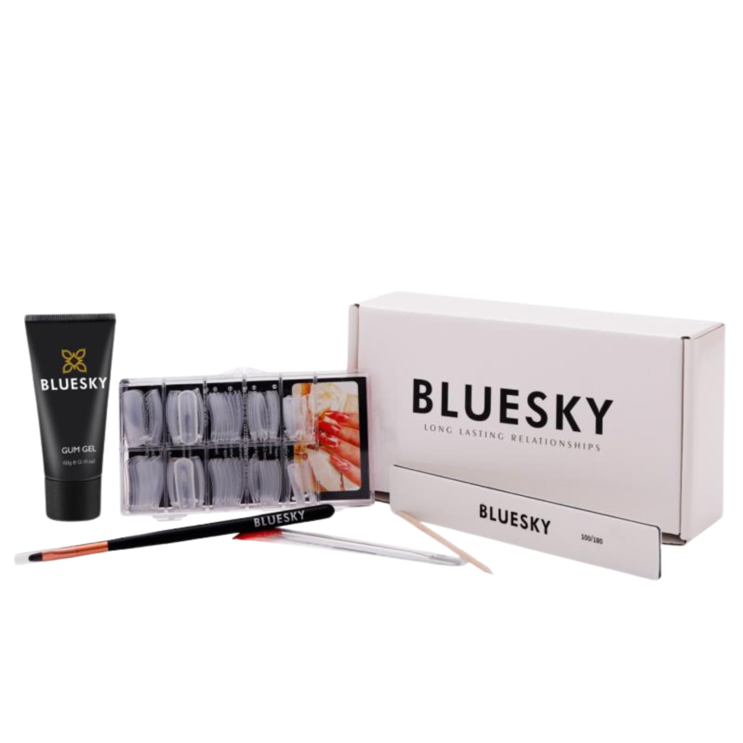 Bluesky Gum Gel Nail Extension Kit, Poly Gel Polish Starter Kit, Full Set for Beginners, Dual Forms, Cuticle Pusher, Nail File, Brush Applicator, Clear, 60g