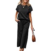 SHEWIN Womens Two Piece Spring Outfits Sweatsuits Casual Pullover Tops and Wide Leg Sweatpant Lounge Sets