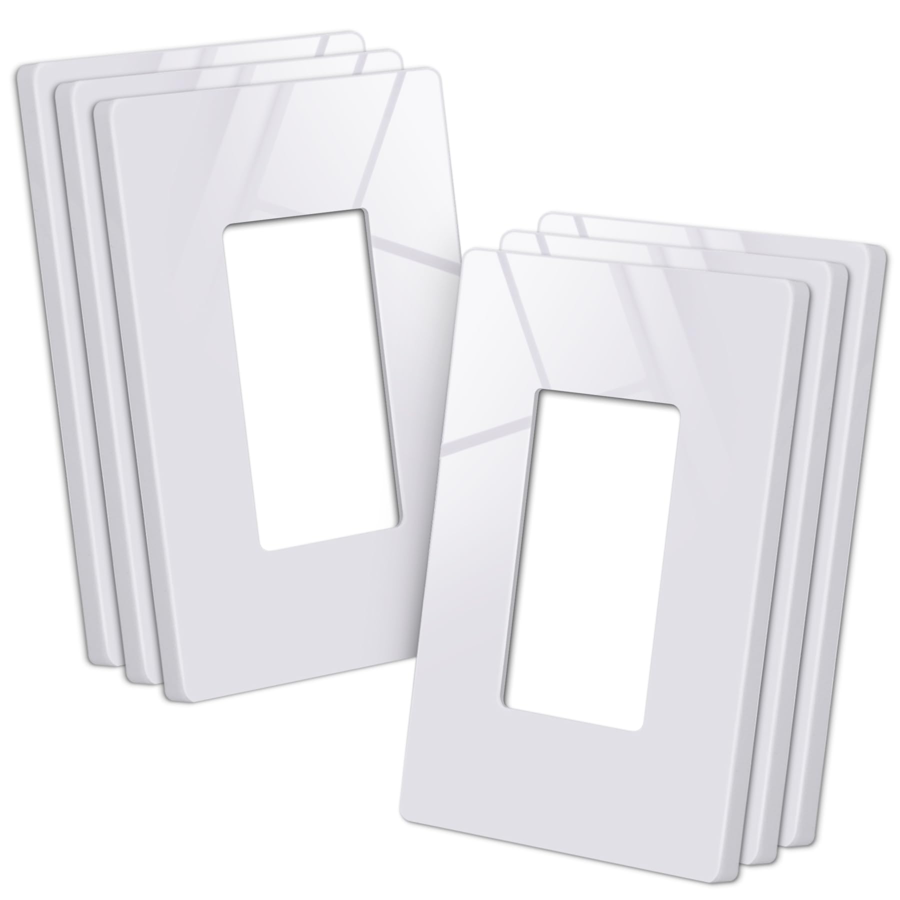 Photo 1 of CML Screwless Wall Plate Cover, 1-Gang Mid-Size 4.88" x 3.12", Midway Faceplate Cover for Decorator Receptacle Outlet & Switch, UL Listed, 6 Pack, White