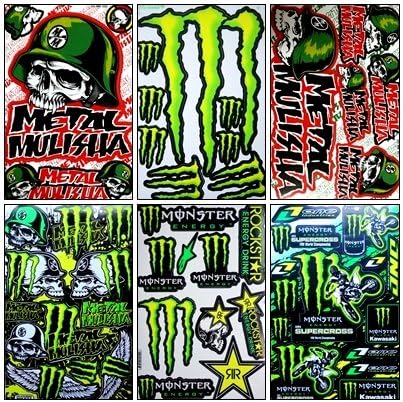 Set 6 Sheet Rockstar Energy Yamaha Kawasaki Metal Mulisha ATV Helmet Bike Motorcycle Motocross Racing Decal Sticker