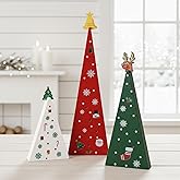 Amyhill 3 Pcs Wooden Christmas Tree Table Centerpiece with Reindeer Bell Rustic Farmhouse Christmas Tabletop Decoration Tiered Tray Sign for Xmas Holiday Fireplace Mantel Shelf Home Decor