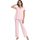 WiWi Viscose from Bamboo Pajama Sets for Women Super Soft Pjs Short Sleeve with Pants Cooling Sleepwear Loungewear S-XXL