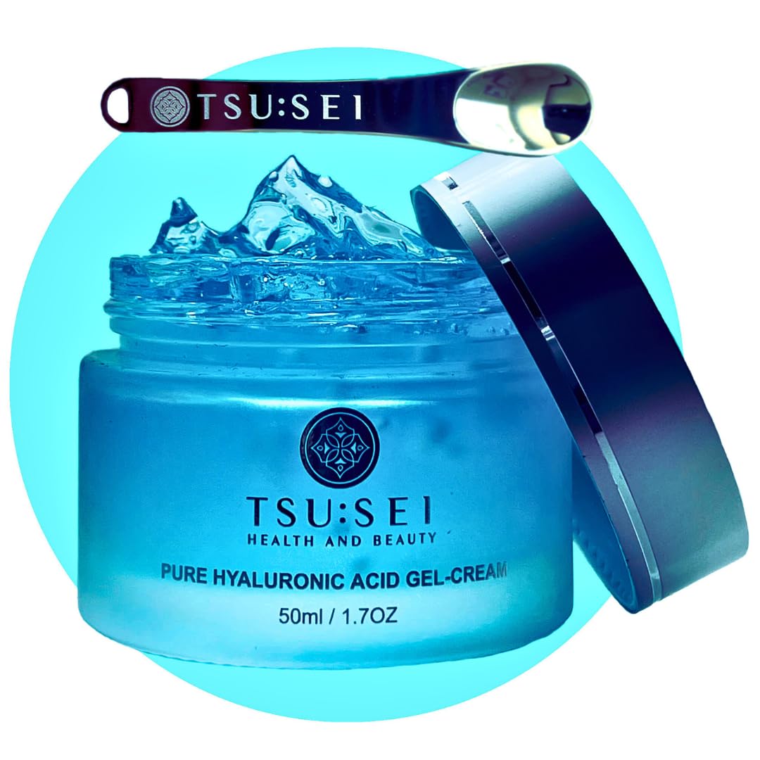 Hyaluronic Acid Face Gel Cream by TSU:SEI. Daily Moisturiser for Women, Anti-Aging, Anti Wrinkle, Suitable for Sensitive, All Skin Types. Natural Hydration and Makeup Base. 50ml.