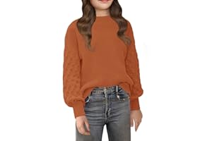 EGOCKAL Girls Crewneck Sweaters Casual Long Sleeve Drop Shoulder Pullover Sweaters Fall Oversized Cable Knit Tops