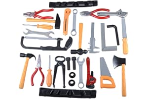Gresdent 28 Pcs Kids Toy Tool Set Construction Party Supplies Plastic Pretend Play Accessory for Boys with Screwdrivers Pliers Axes Saws