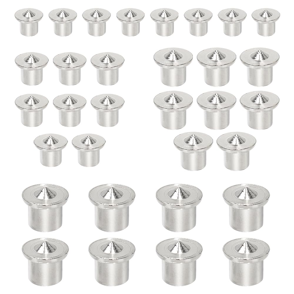 Aoyswuz 32 Pcs Dowel Drill Center Points Pin Set Steel 6/8/10/12 mm Tenon Centers Points Alignment Tool, Wooden Dowel Centring Points for Woodwork Drill Tools