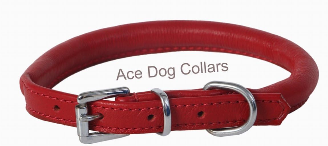 Soft Best Rolled Leather Dog Collar Red (12" Collar will fit 9" to 10" (6 mm thick)) Amazon