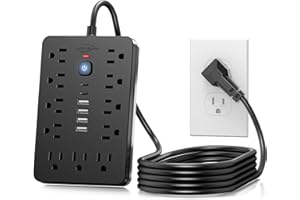 JouleLoom 6 FT Flat Plug Surge Protector Power Strip,11 Multiple AC Outlets with 6 USB Ports (2 USB C), 6 Feet Extension Cord, 1250W/10A, One Touch Switch Button, 17 in 1 Compact powerstrip