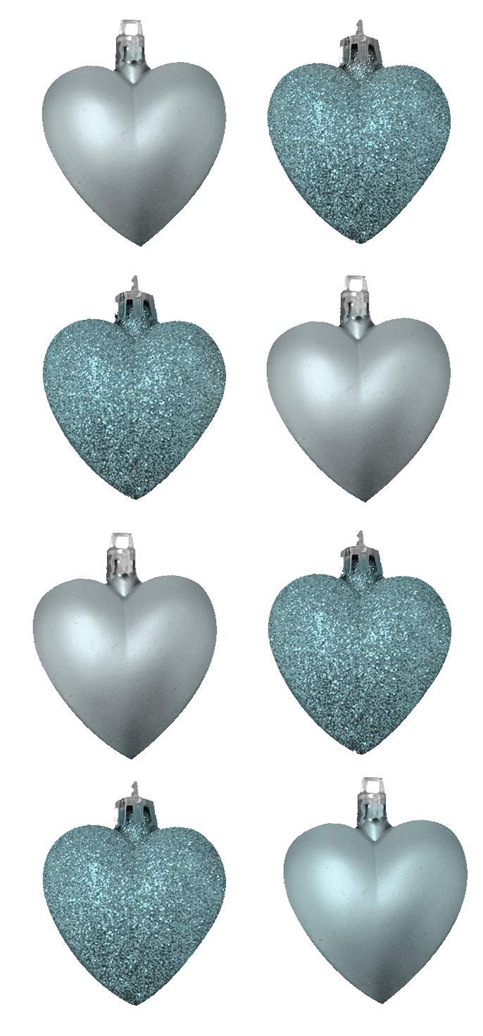 Toyland® 8 x 5cm Ice Blue/Baby Blue Coloured Matt Heart Shaped Christmas Tree Baubles