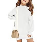 Haloumoning Girls Oversized Sweater Dress Kids Fall Long Lantern Sleeve Ribbed Knit Pullover Dresses