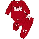 KtwHarnu Newborn Infant Baby Boy Valentines Outfit Lover Boy Embroidery Waffle Knit Long Sleeve Romper Long Pants 2 Piece Set