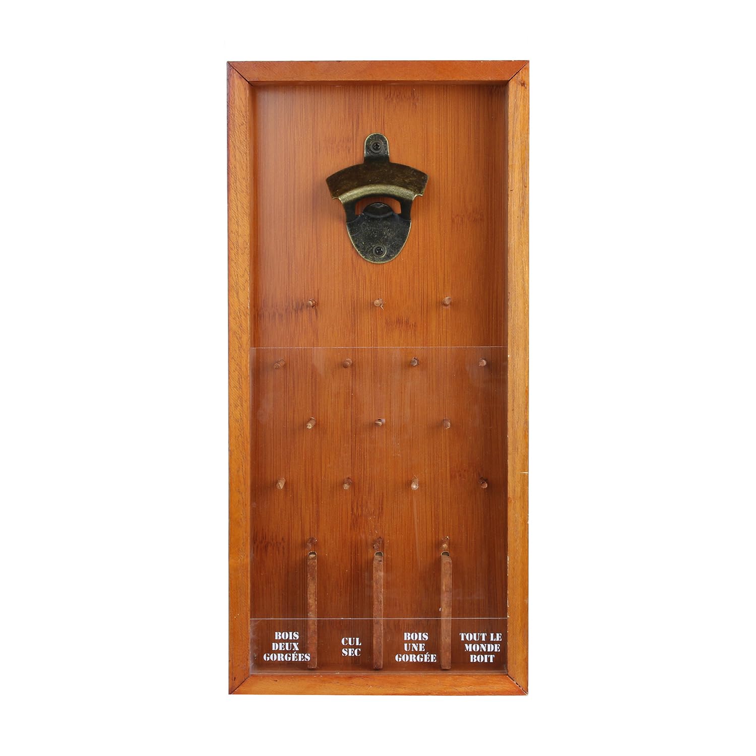 MISTER GADGET MG3144 Opener Frame Drinking Set Wood Metal and Plastic Brown Transparent H39.5 x 18.5 x 3.8 cm