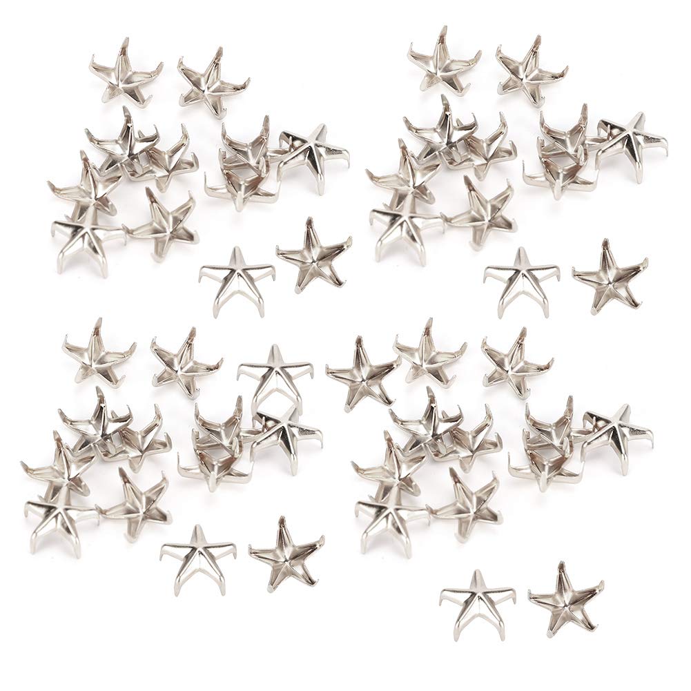 Cikonielf 200PCS Star Rivets Decoration five-pointed Star Claw Hand Press Spikes for DIY Scrapbooking Decoration Accessories(Silver)
