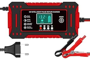 Carregador de Bateria Inteligente 12V, Display Digital, Bivolt, para Carro, Moto e Caminhão, com Proteção Contra Superaquecimento
