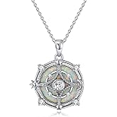 ADLSTIGH Opal Compass Necklace for Women Opal Necklace for Women Sun Moon Star Pendant 925 Sterling Silver North Star Anniversary Birthday Gifts Jewelry for Her