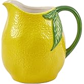Bico Lemon Shape Cute Handpainted Stoneware Pitcher, Microwave & Dishwasher Safe, Jug for Water, Drinks, Mocktails