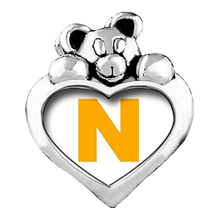 Yellow Letter N White Crystal April Birthstone I Love You Heart