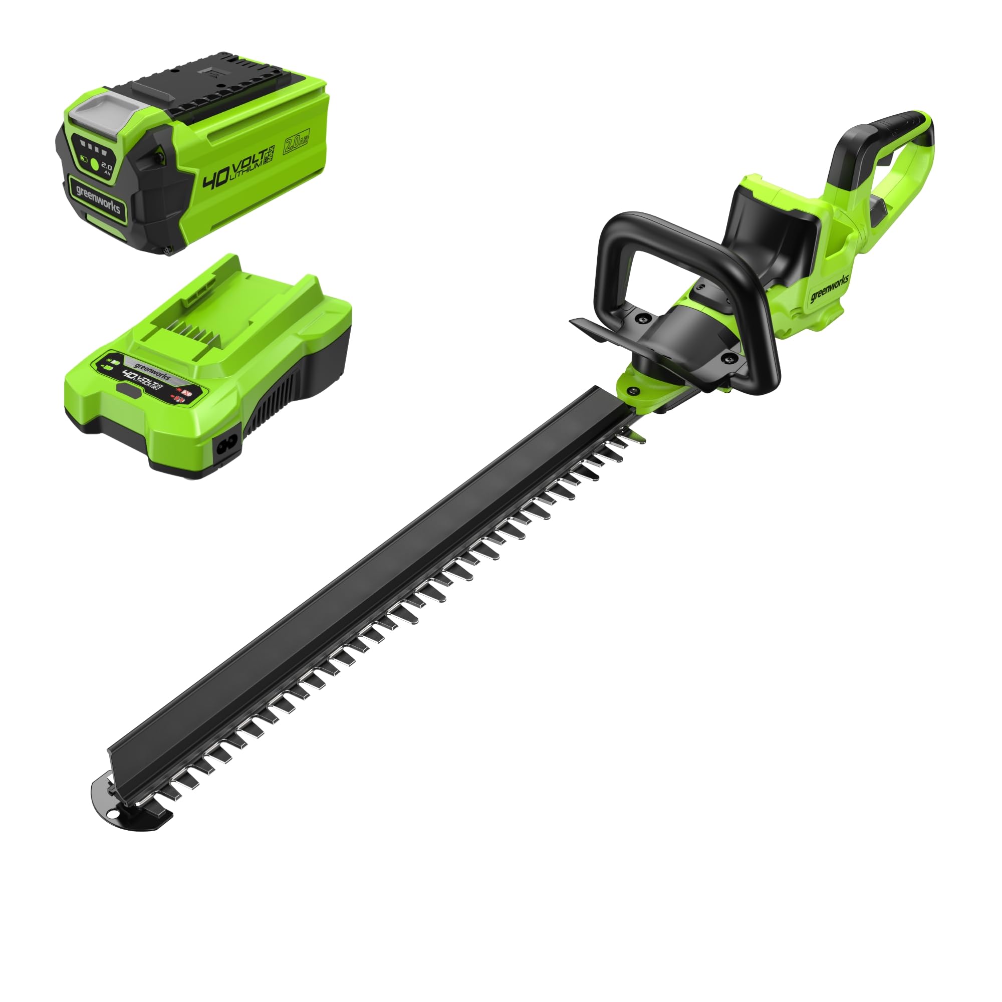 Greenworks 40V 26in Brushless Hedge Trimmer, (1) 2.0Ah Battery & 2A Port Charger Image