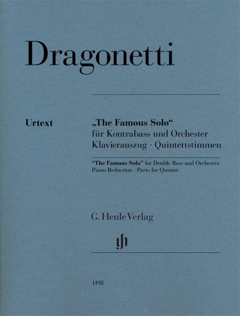 "The Famous Solo" for Double Bass and Orchestra - First edition of the arrangement for double bass and string quartet - piano reduction with solo parts - ( HN 1198 )
