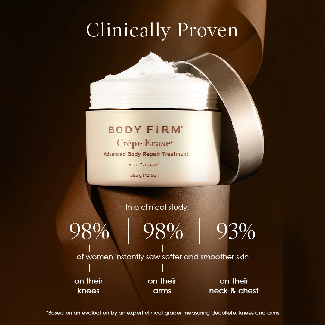 BODY FIRM Crepe Erase 2-Step Advanced Treatment, Anti-Aging Skin Care, Firming Moisturizer Cream + Body Exfoliating Pre-Treatment, Supports Wrinkle, Crepe Skin, Collagen