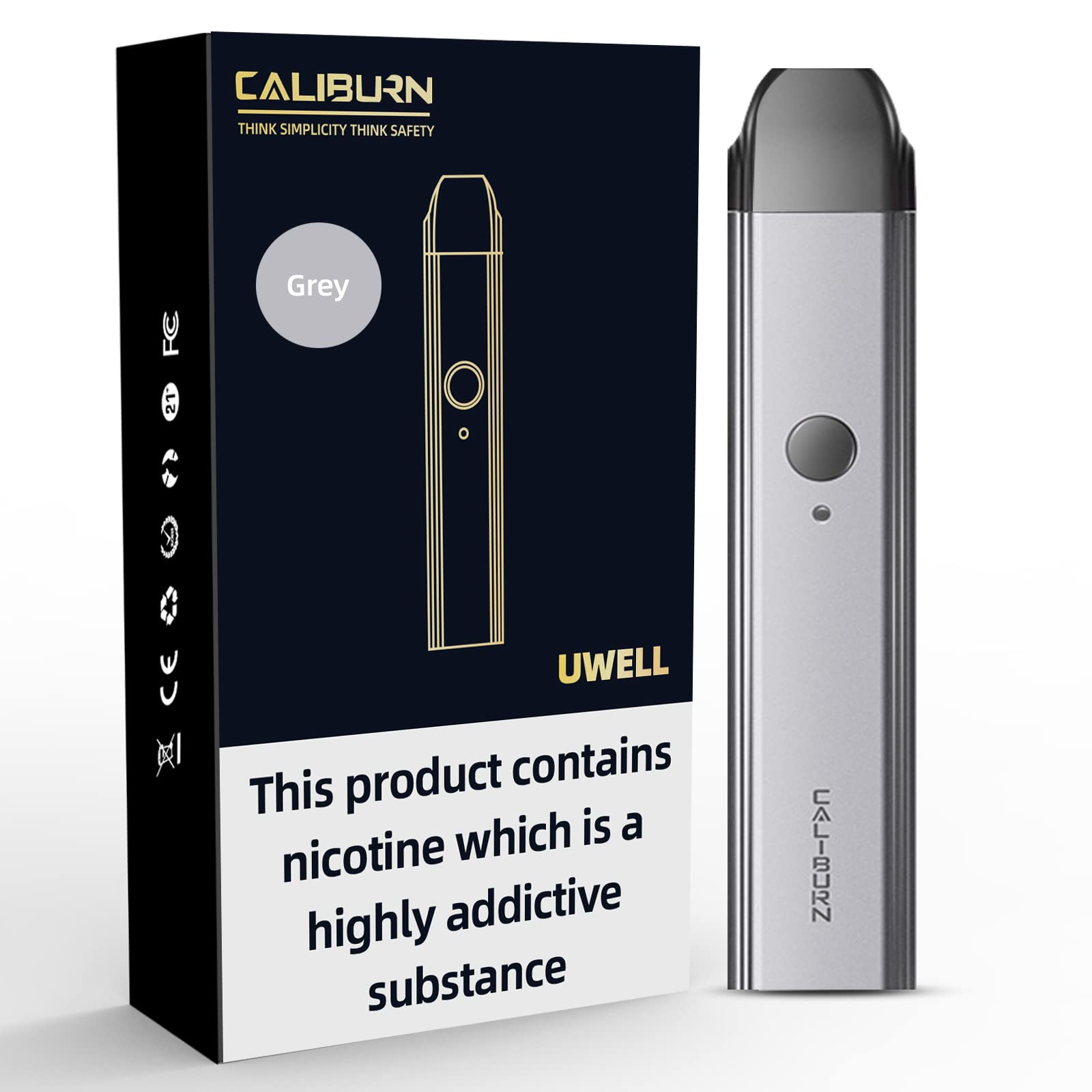 Uwell Caliburn Pod Kit 2ml E Cigarettes Vape Starter Kit Vape Pen (Grey) No Nicotine