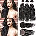 CYNOSURE Curly Human Hair Bundles with Closure 12A Brazilian Kinky Curly 3 Bundles with Closure 3 Bundles Natural Black Color 16 18 20+14inch Free Part Closure