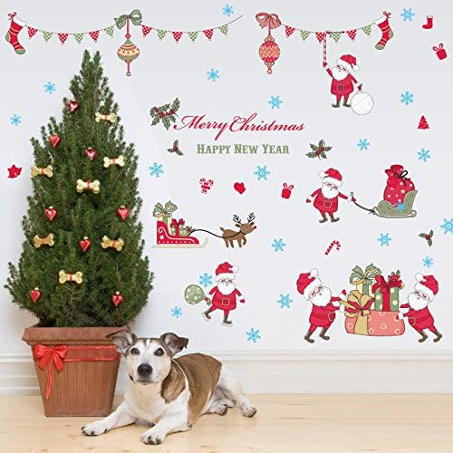EMIRACLEZE Christmas Gift Merry Chirstmas and Happy New Year Removable Mural Wall Decal for Window Decoration Glass Door and Wall Home Decor
