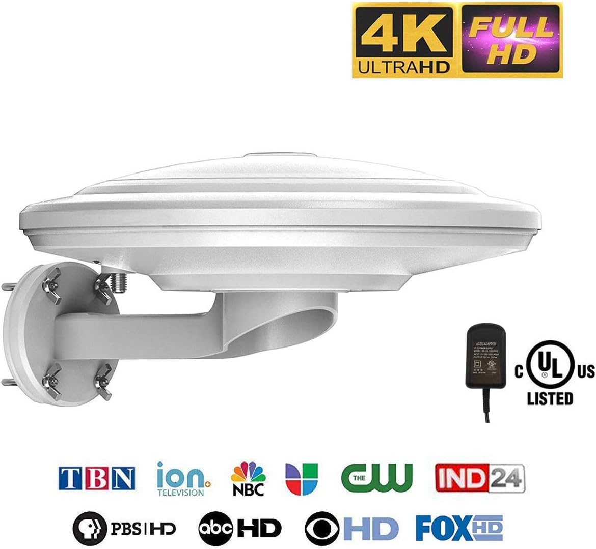 Orionstar Outdoor UFO HDTV Antenna with Smartpass Amplified Booster & Built-in 4G LTE Filter Fit Home/RV/Attic, Enhanced VHF/UHF for UHD Channel, 360° Omni Directional Reception, 33Ft Coax Cable