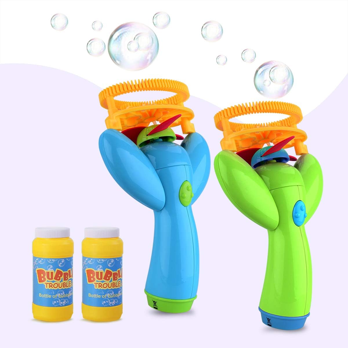 SIGAO Bubble Gun Kit Toy for Kids, Blowing Double Bubble Electric Bubbles Blower Blaster Toys for Birthday Party Outdoors 2 Packs for Age 3+