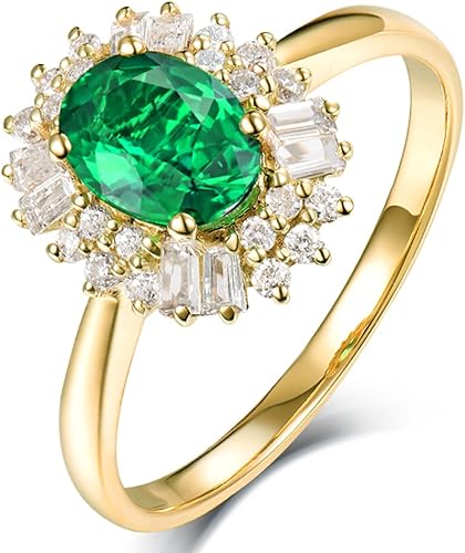 Beyond jewelry Genuine Emerald Diamond Anniversary Rings in 14K Yellow Gold for Women