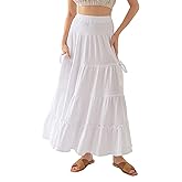 Amazhiyu Womens Maxi Boho Skirt Summer Flowy Renaissance Skirt with Pockets