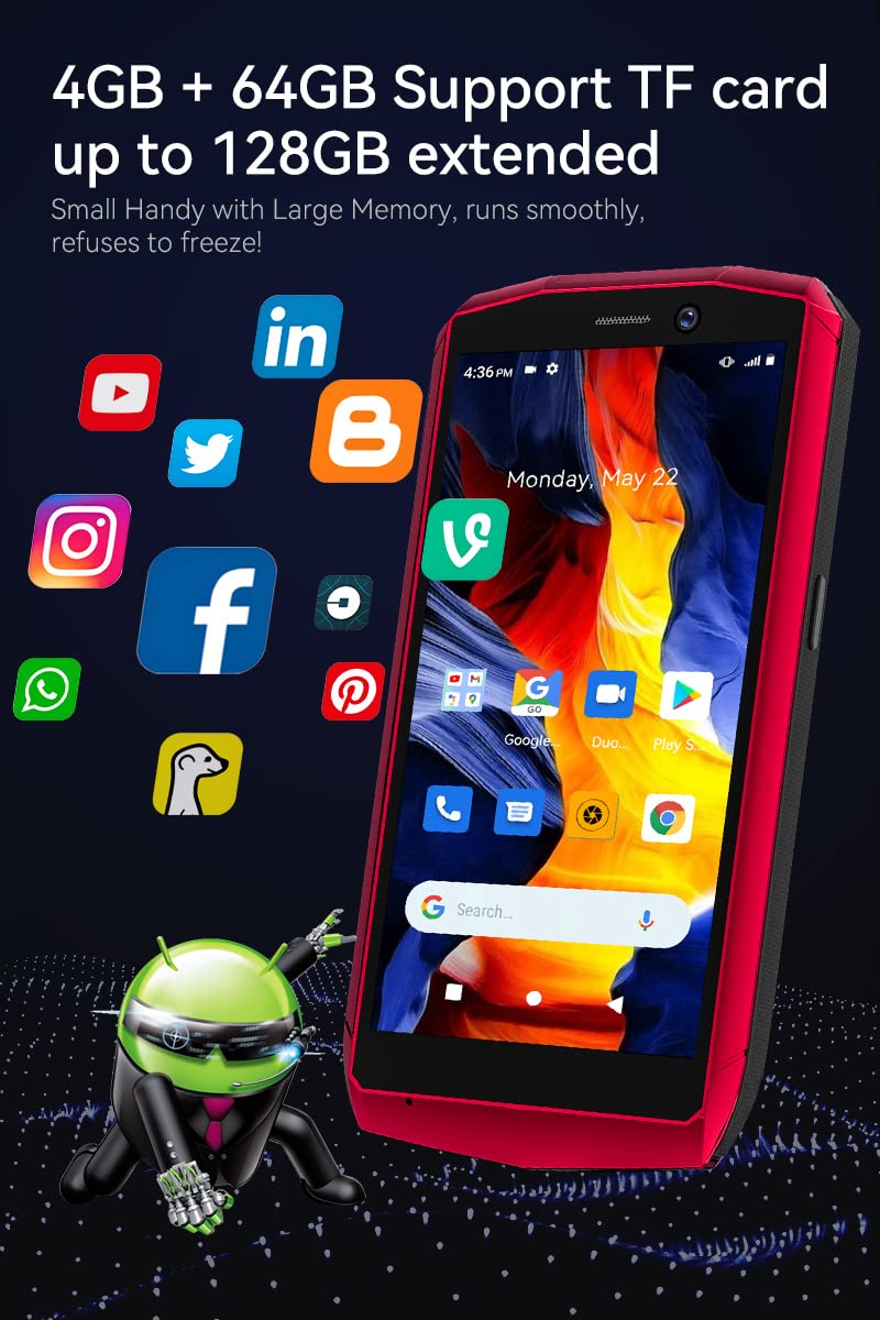 CUBOT Pocket 4.0 inch Mobile Phone, 4G Smartphone SIM Free Phones Unlocked, Android 11 Small Phone,16MP Camera,3000mAh,4GB+64GB/128GB Extension,Face ID/NFC/GPS (Black+Red)