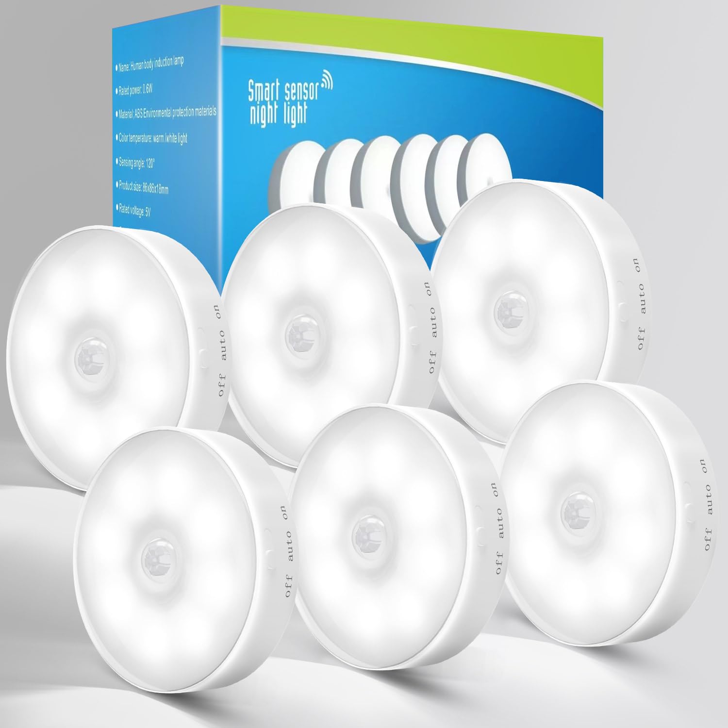 Motion Sensor Lights Indoor, 6 Pack Cupboard Lights, Stair Lights Night Lights, 3 Modes USB Charging Wall Lights, Magnetic Sensor Lights Indoors for Kitchen Stair Closet Under Cabinet