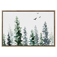 SIGNWIN Framed Canvas Print Wall Art Green Forest Scenery with Birds Geometric Line Illustrations Modern Art Mid-Century Modern Colorful Warm for Living Room, Bedroom, Office - 16
