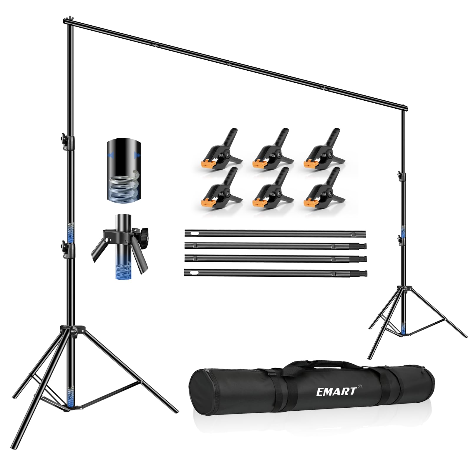 EMART Heavy Duty Backdrop Stand Kit, 3x3.6m (10 x 12ft) Large Background Support System Adjustable Photography Frame for Video Studio Party Wedding Decoration